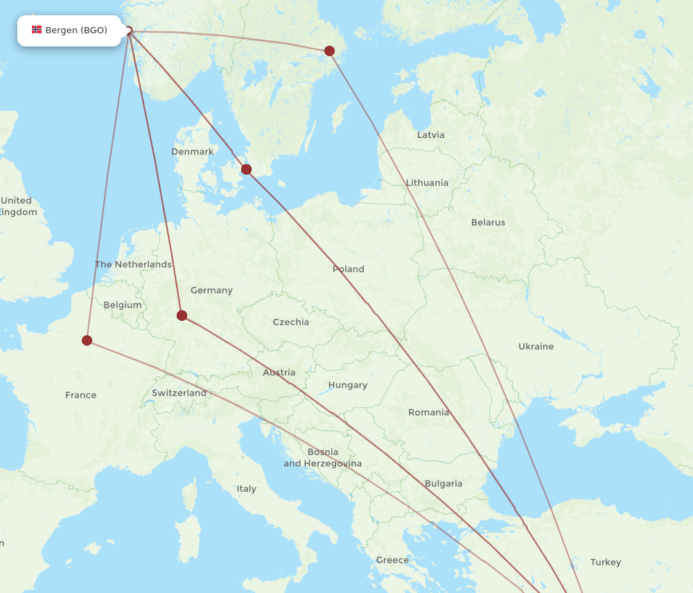 BGO-BEY flight routes