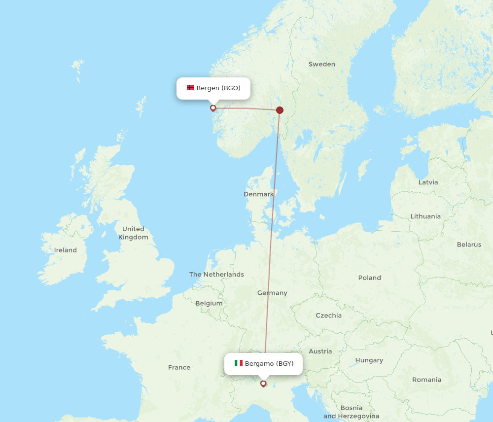 BGO to BGY flights and routes map