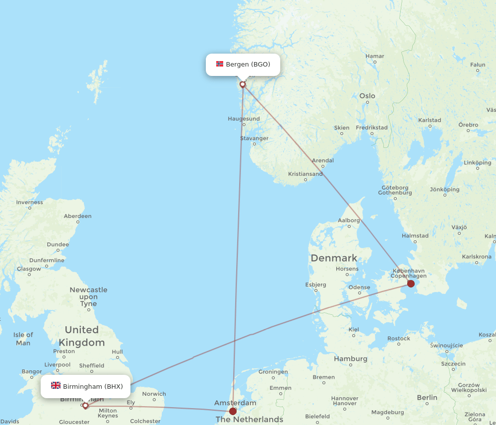 BGO-BHX flight routes