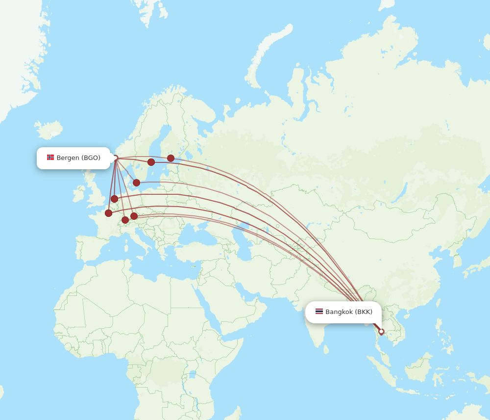 BGO to BKK flights and routes map