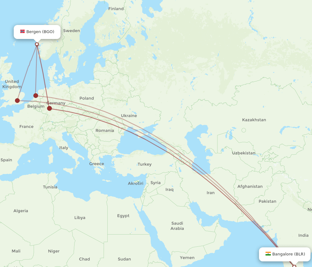 BGO-BLR flight routes