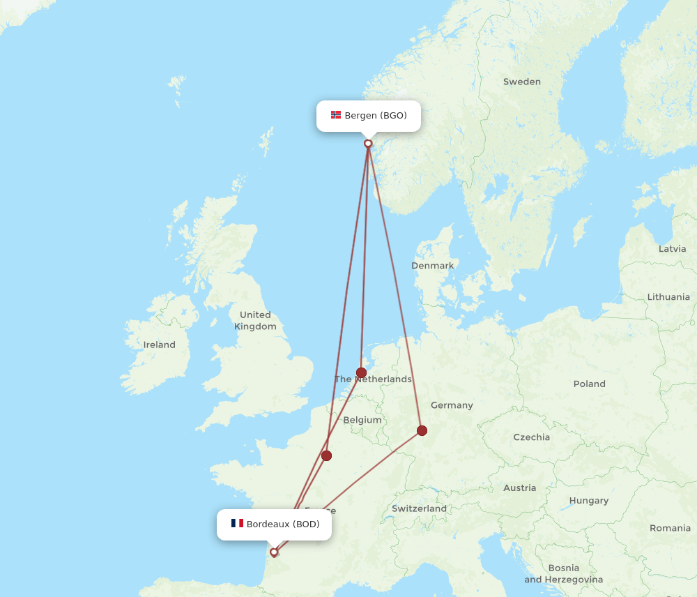 BGO-BOD flight routes