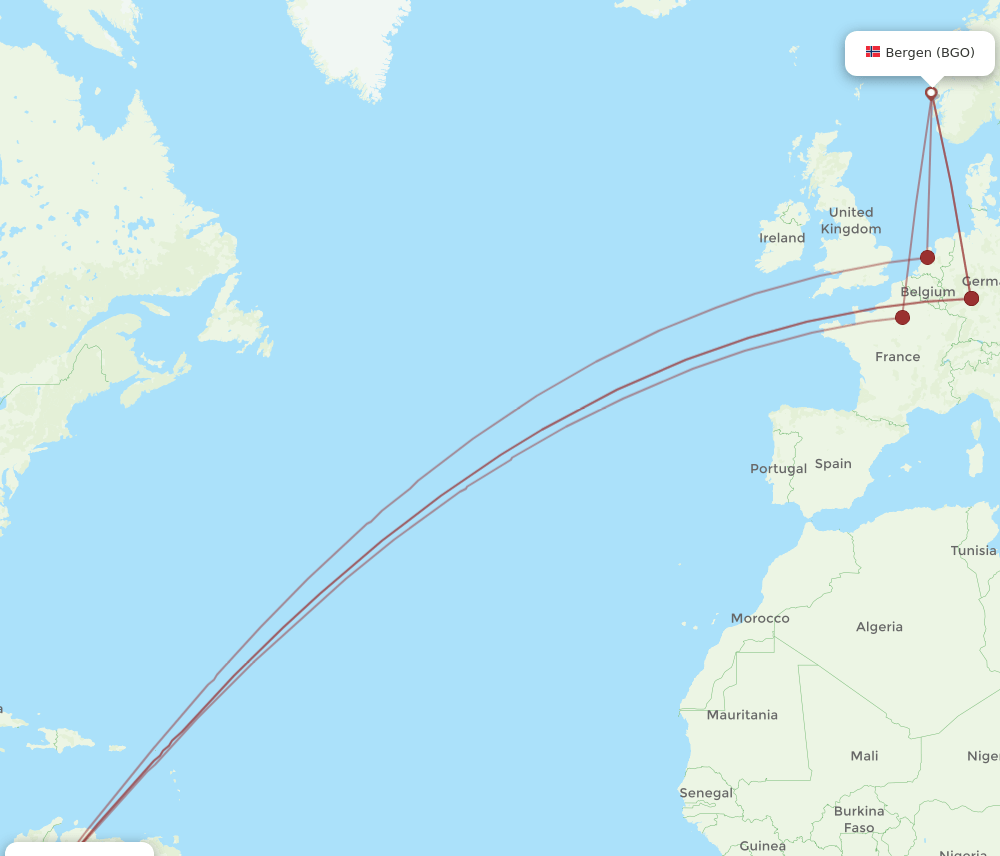 BGO-BOG flight routes