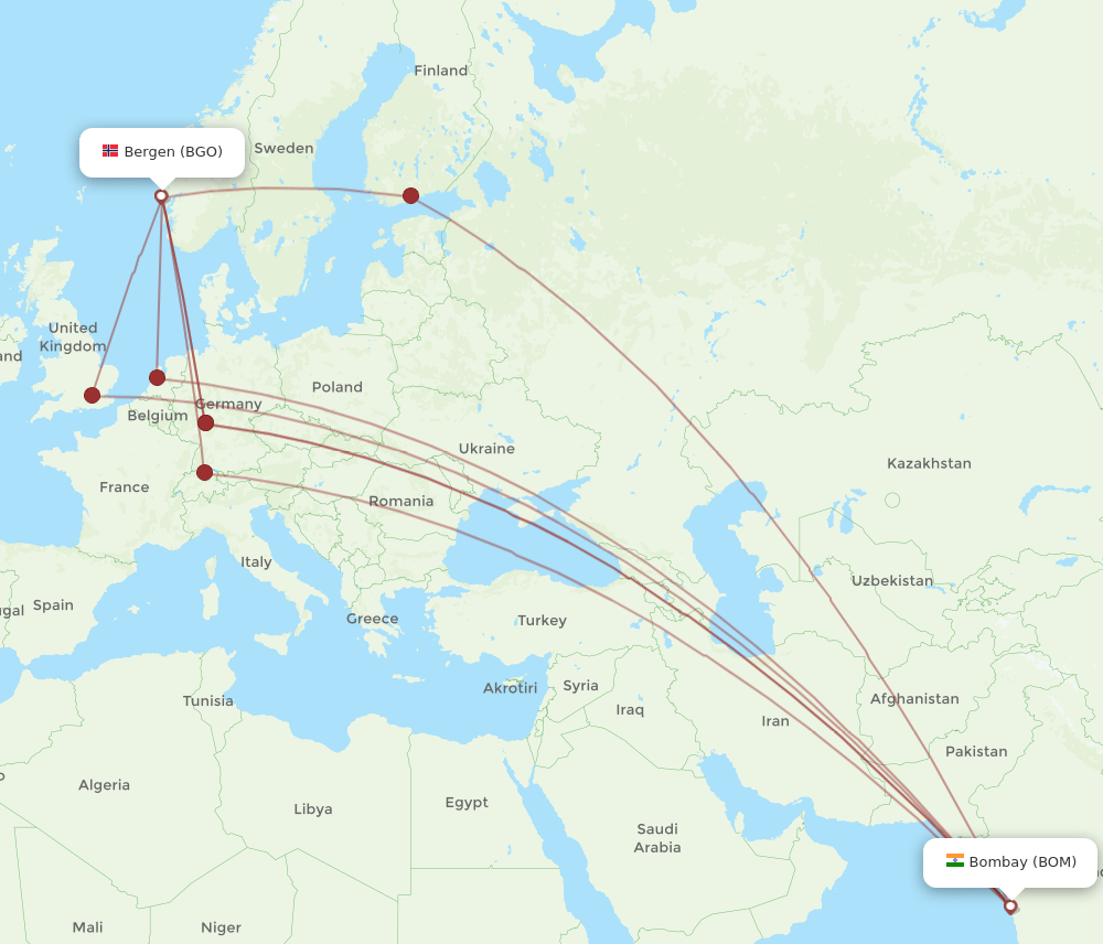 BGO-BOM flight routes