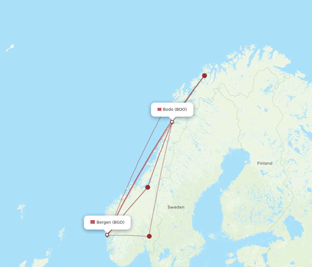 BGO to BOO flights and routes map