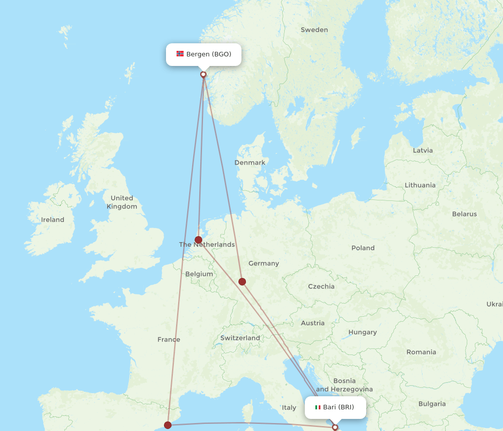 BGO-BRI flight routes