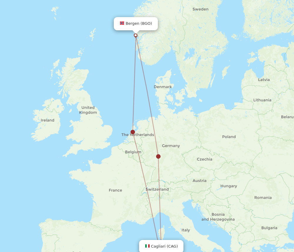 BGO-CAG flight routes