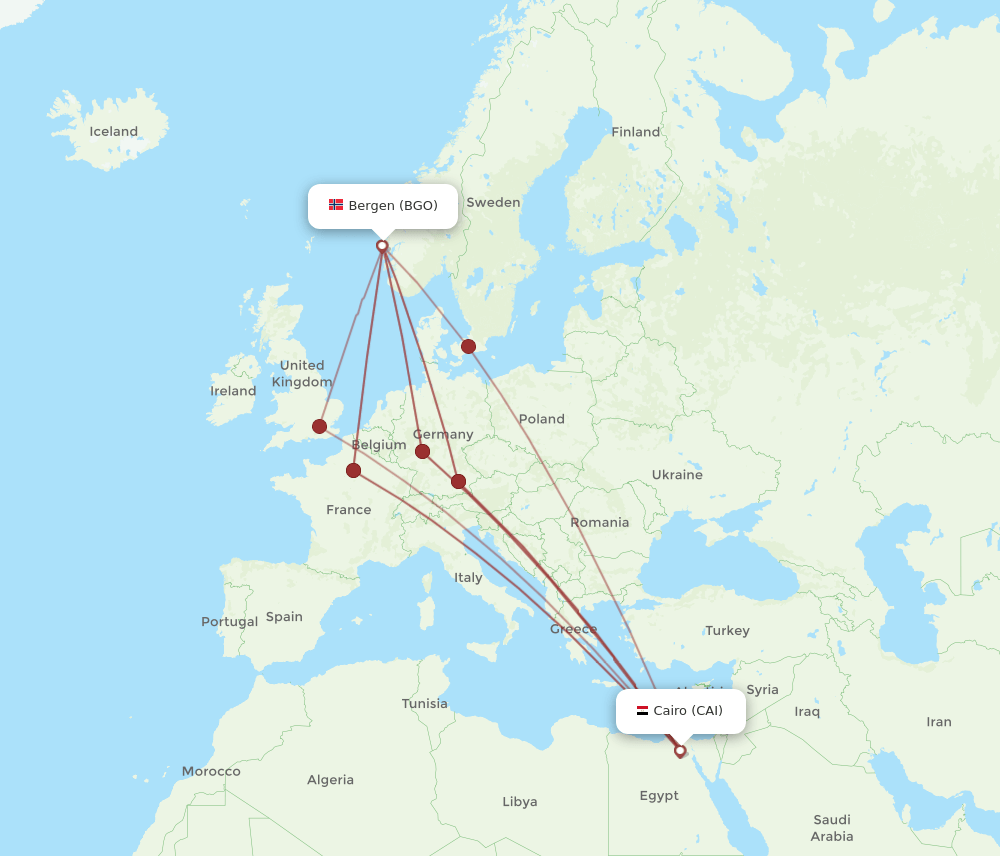 BGO to CAI flights and routes map