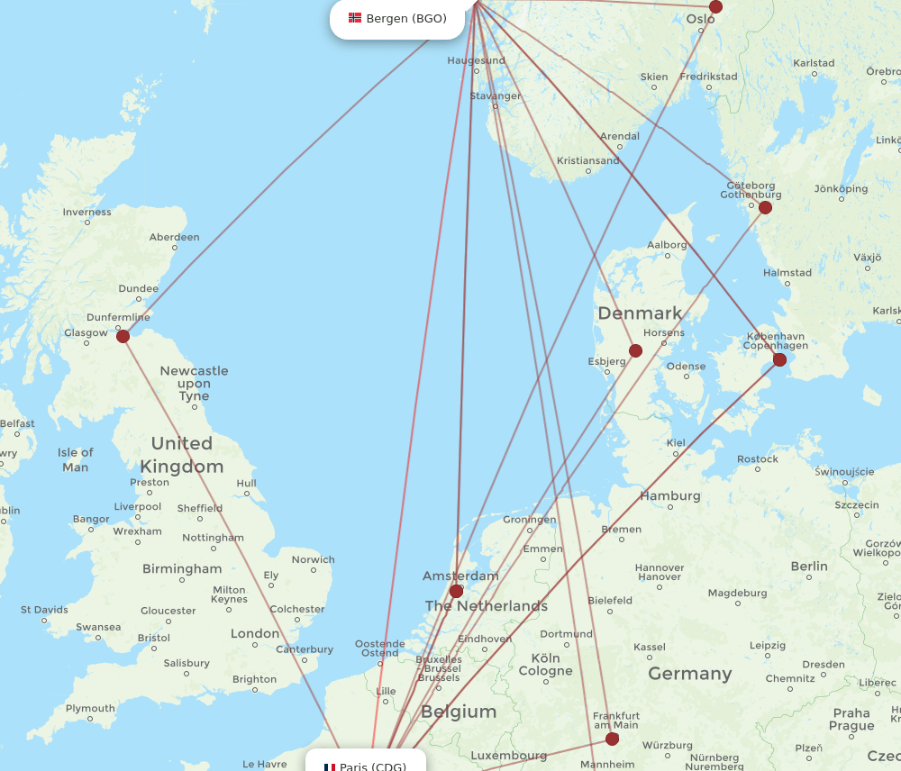 BGO-CDG flight routes
