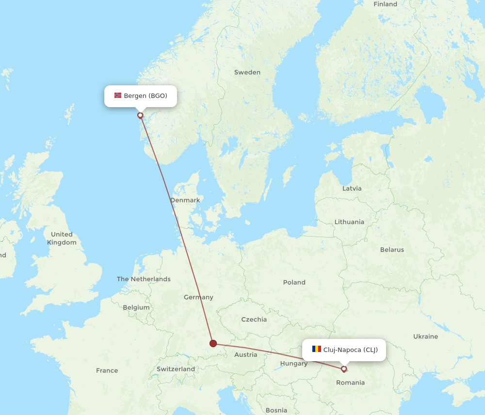 BGO to CLJ flights and routes map