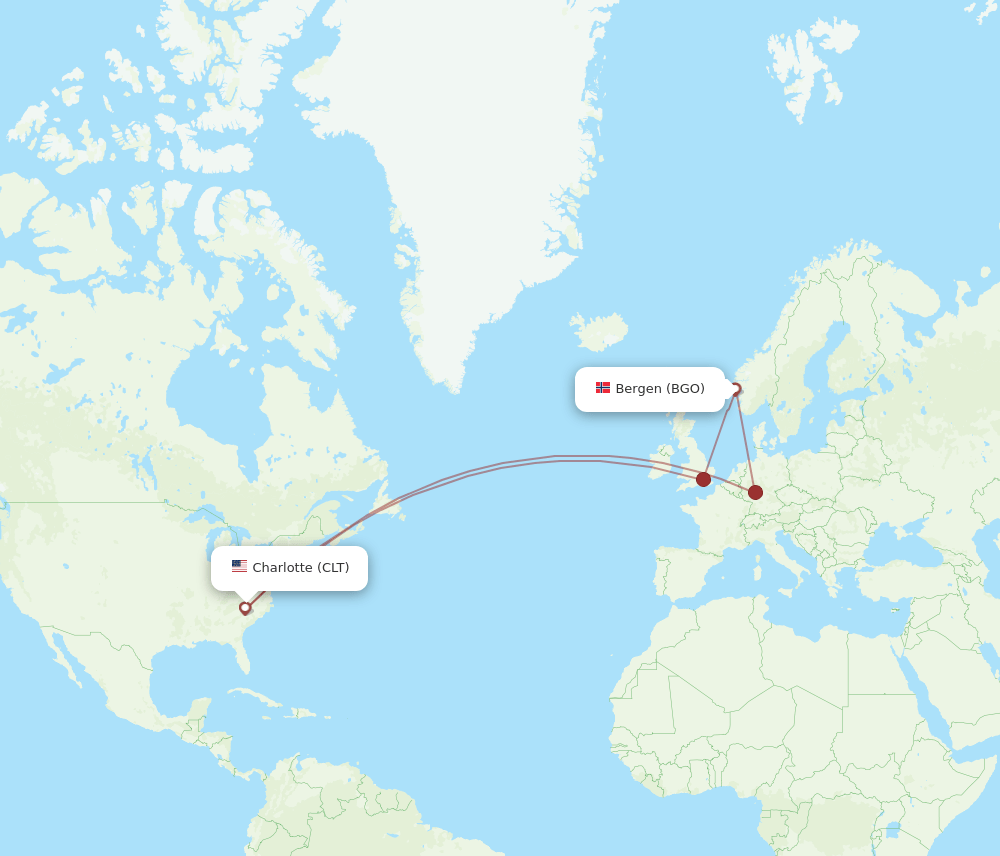 BGO-CLT flight routes