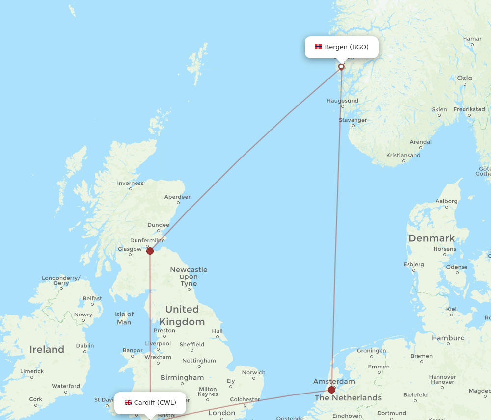 BGO to CWL flights and routes map