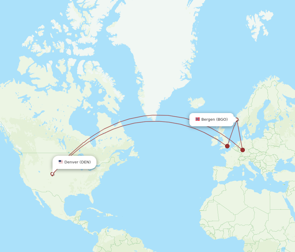 BGO-DEN flight routes