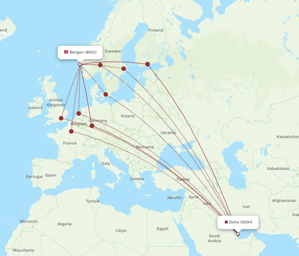 BGO-DOH flight routes