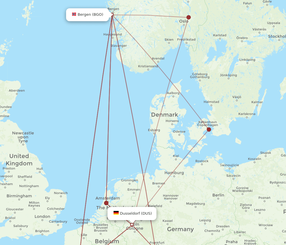 BGO-DUS flight routes