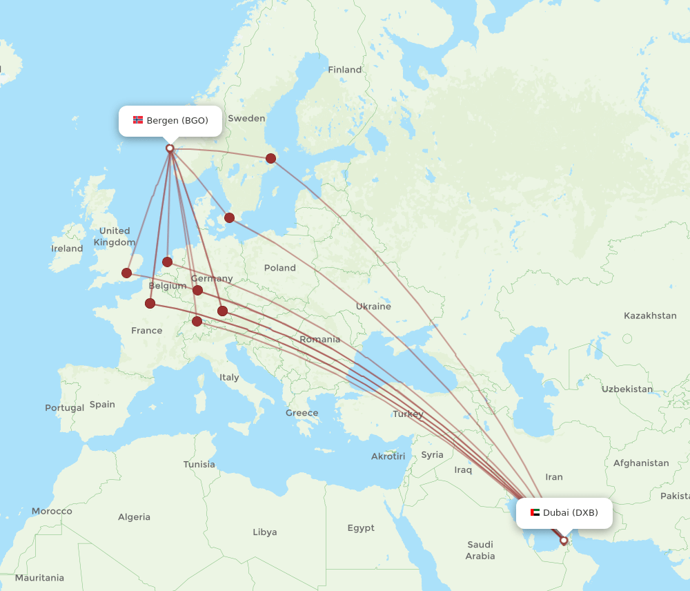 BGO-DXB flight routes