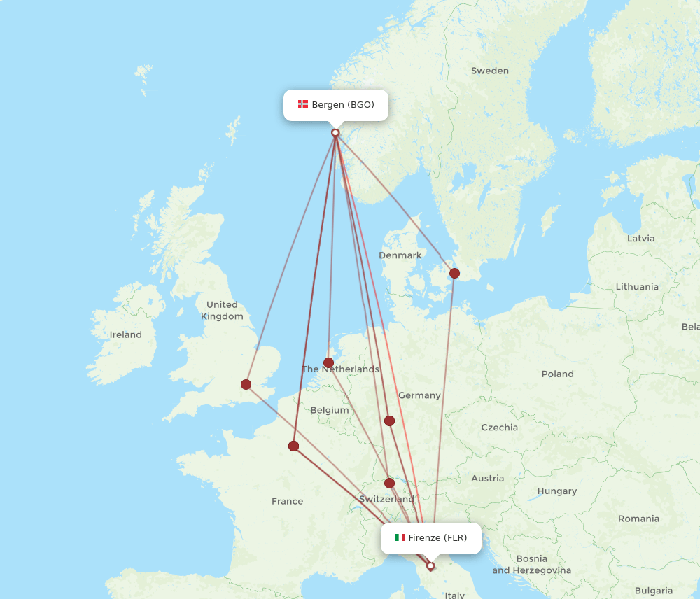 BGO to FLR flights and routes map