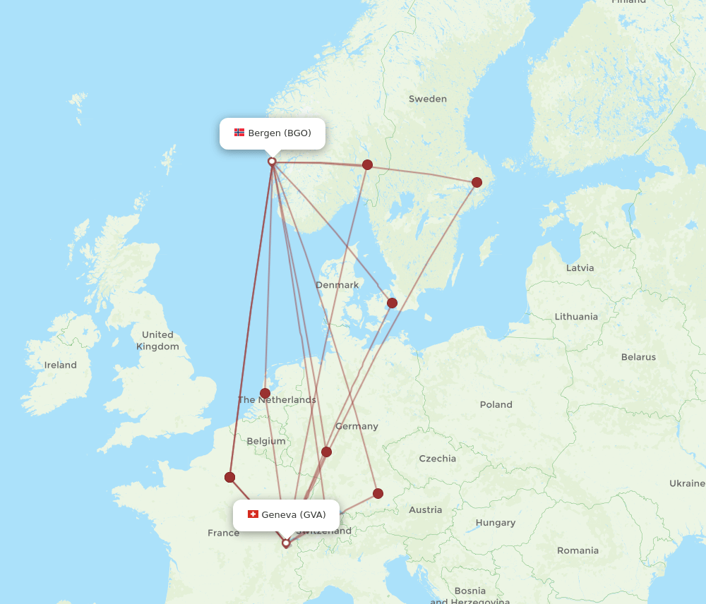 BGO to GVA flights and routes map