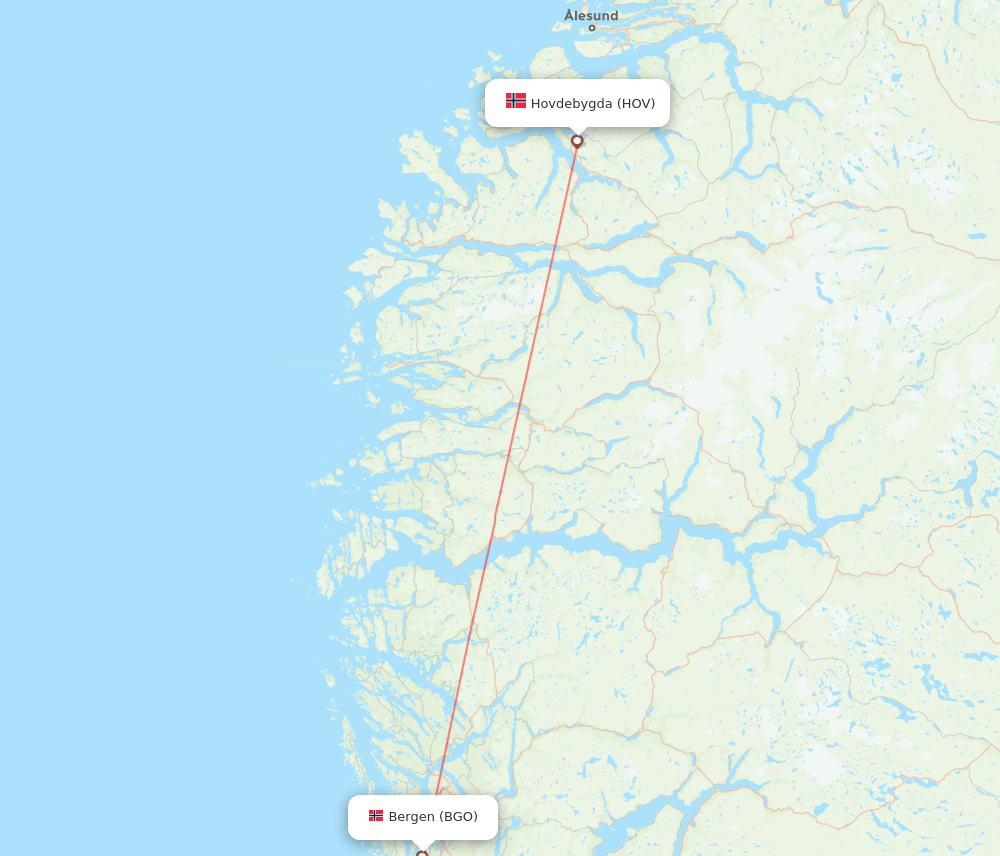 Bergen - Orsta-Volda route map and flight paths
