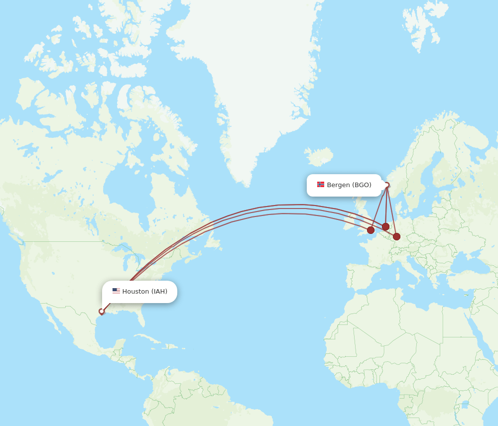 BGO-IAH flight routes
