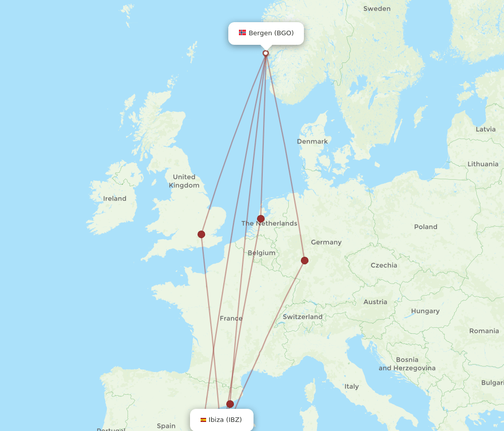 BGO-IBZ flight routes