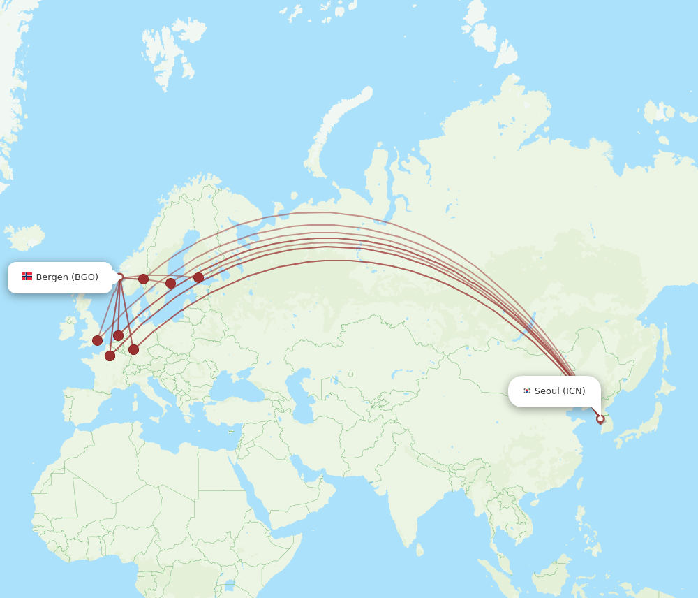 BGO-ICN flight routes