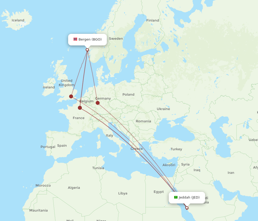 BGO-JED flight routes