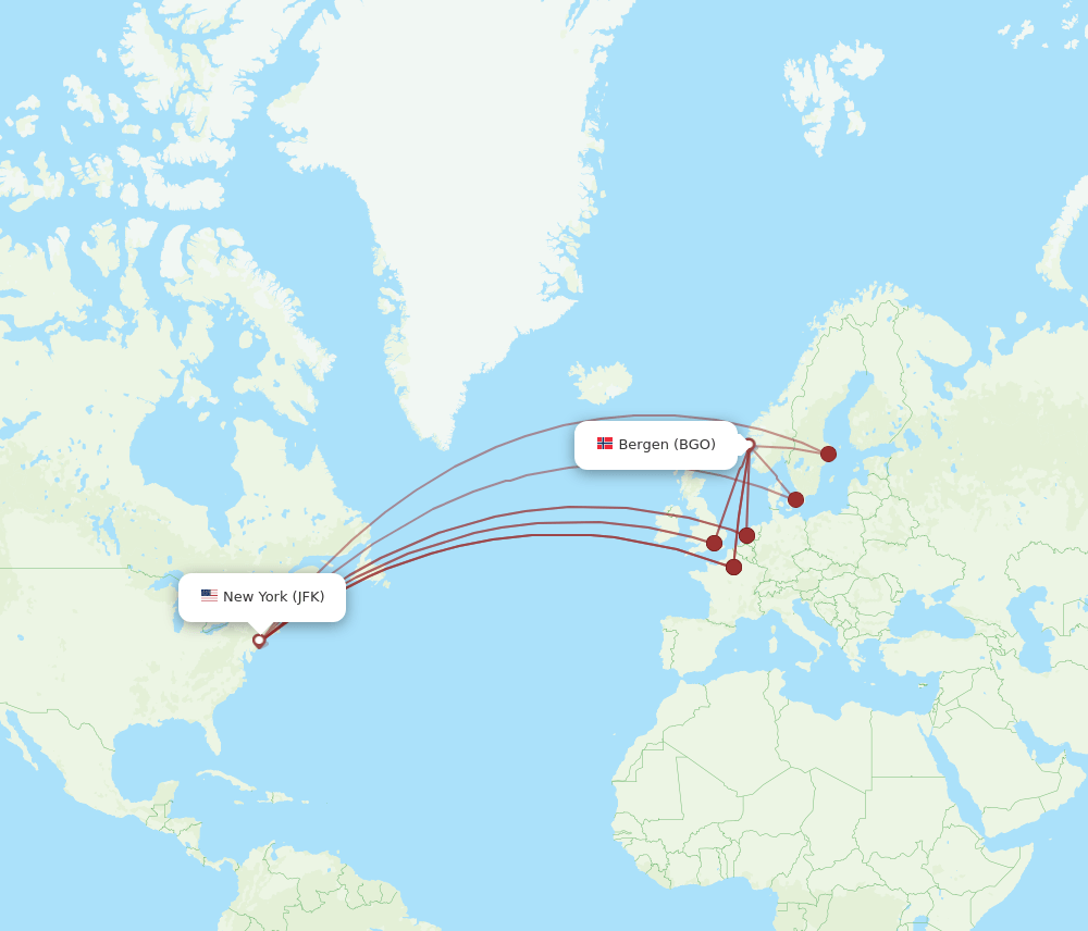 BGO-JFK flight routes