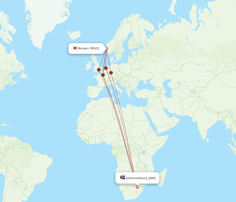 BGO-JNB flight routes