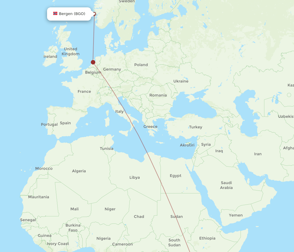JRO to BGO flights and routes map