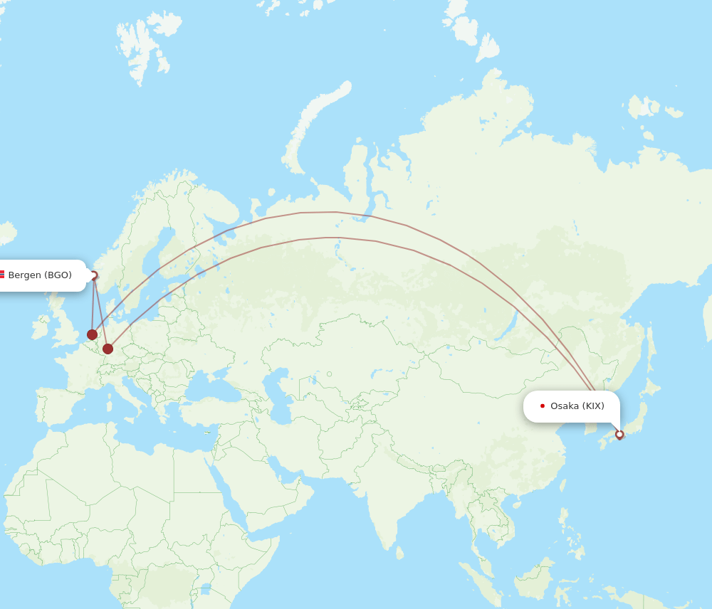BGO-KIX flight routes