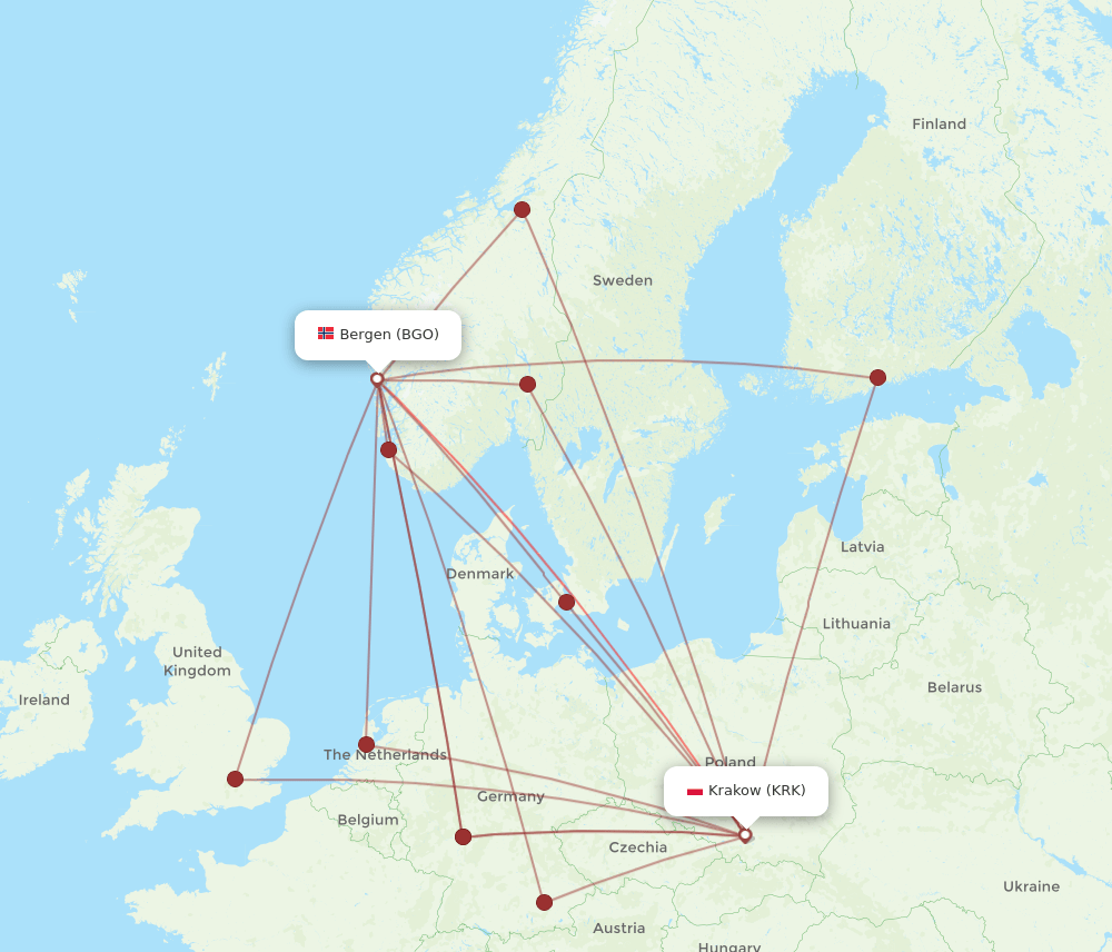 BGO-KRK flight routes