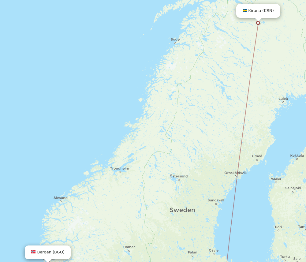 BGO-KRN flight routes