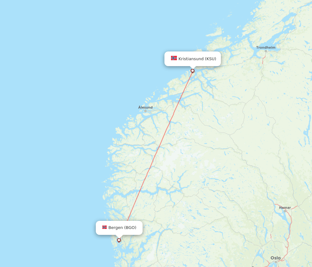 Bergen - Kristiansund route map and flight paths