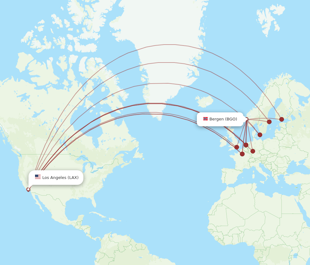 BGO-LAX flight routes