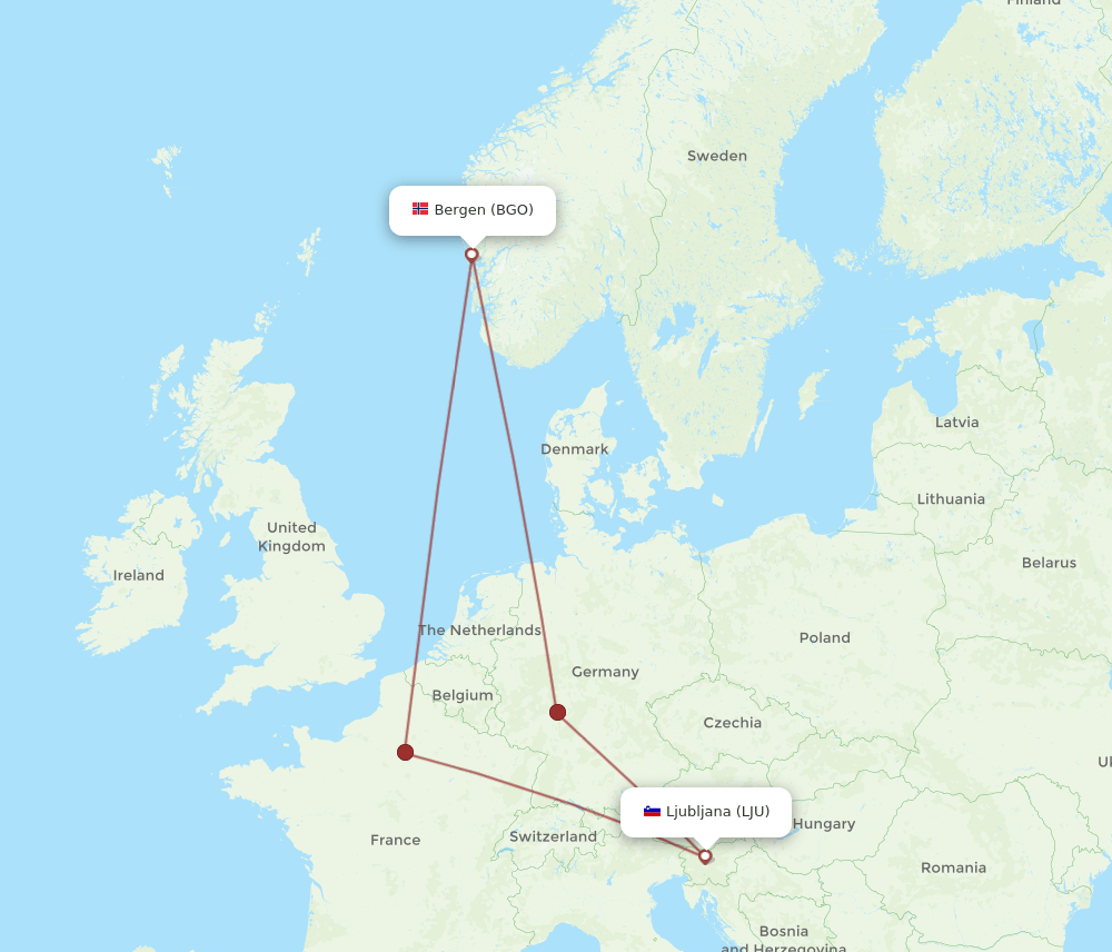 BGO-LJU flight routes