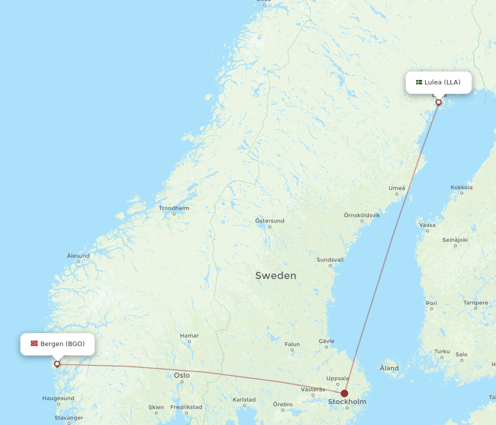 BGO to LLA flights and routes map