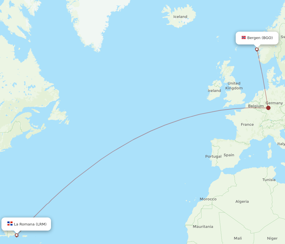 BGO to LRM flights and routes map