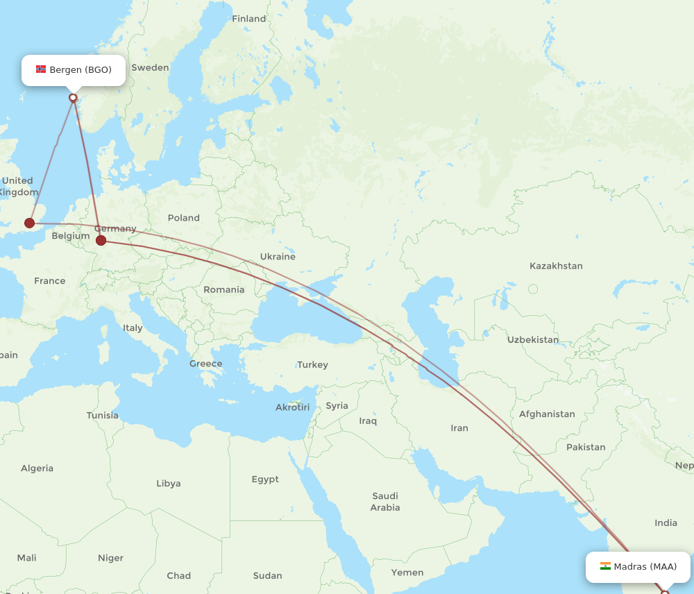 BGO-MAA flight routes