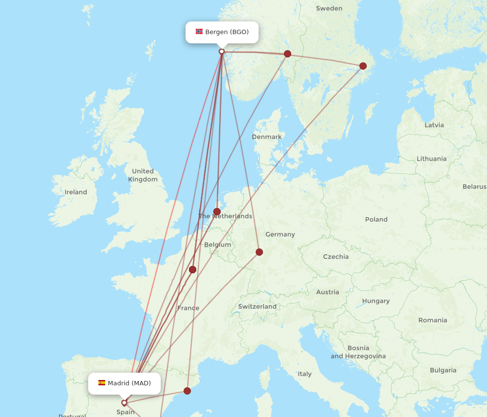 BGO-MAD flight routes