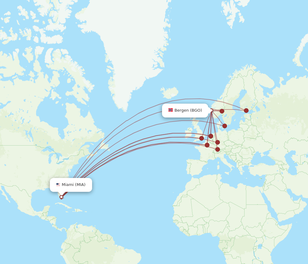 BGO-MIA flight routes