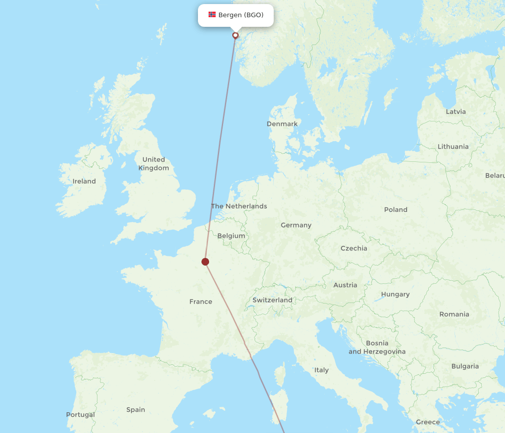 Monastir - Bergen route map and flight paths
