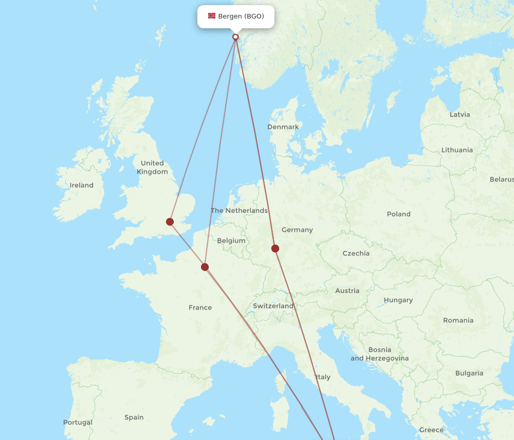 BGO to MLA flights and routes map