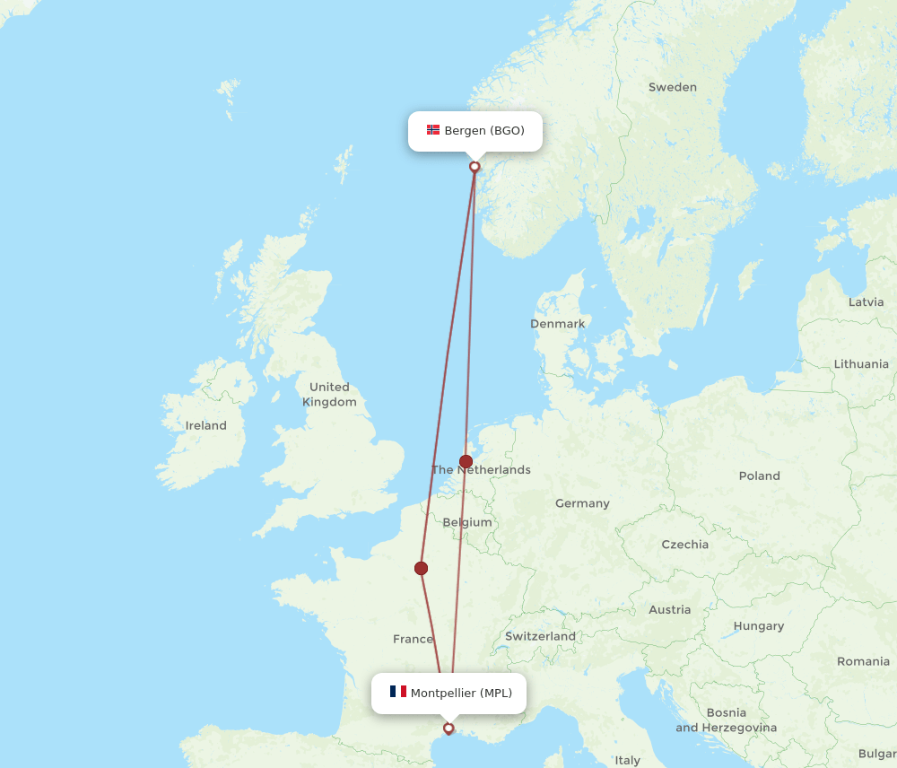 BGO to MPL flights and routes map