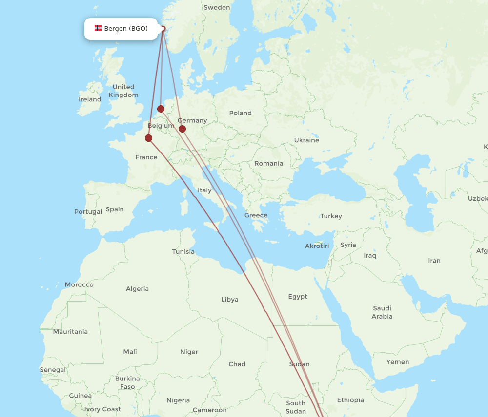BGO to NBO flights and routes map