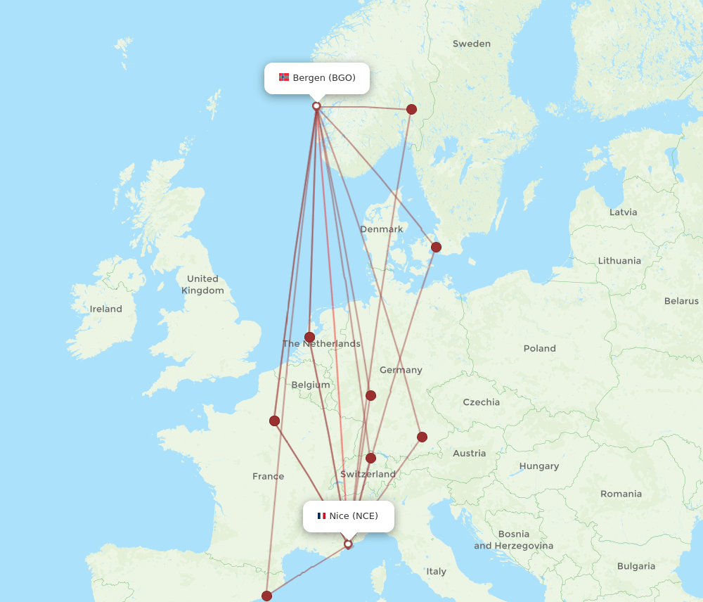 BGO-NCE flight routes
