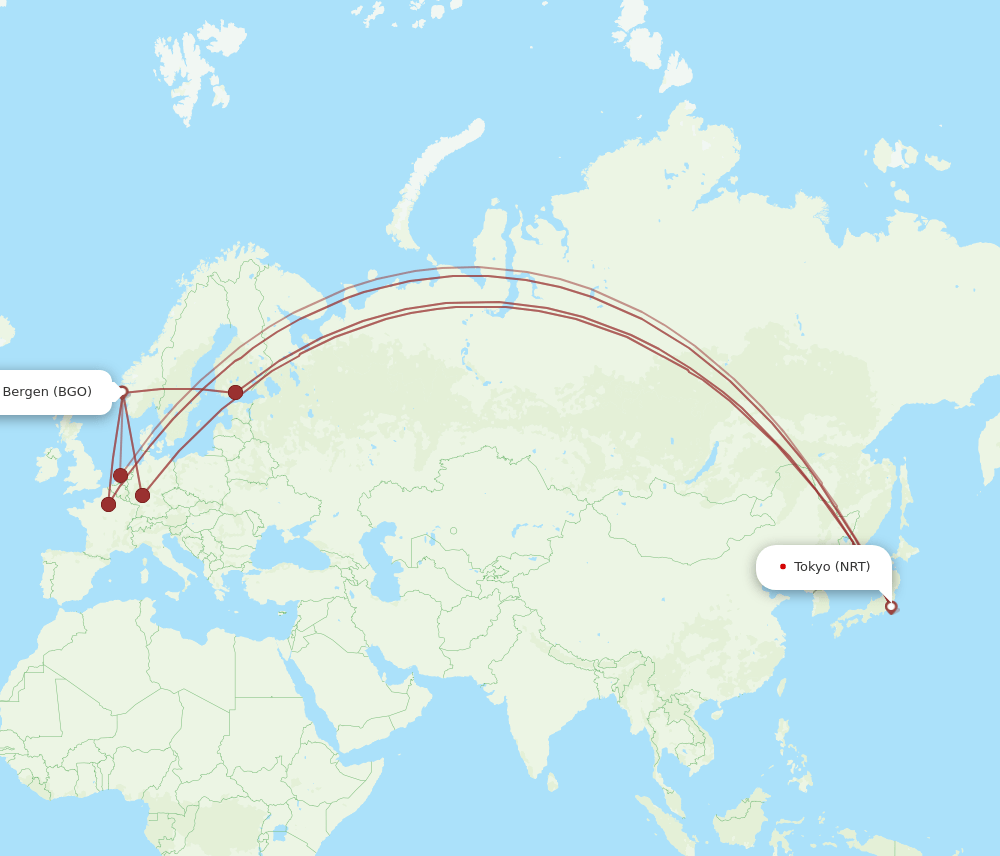BGO-NRT flight routes