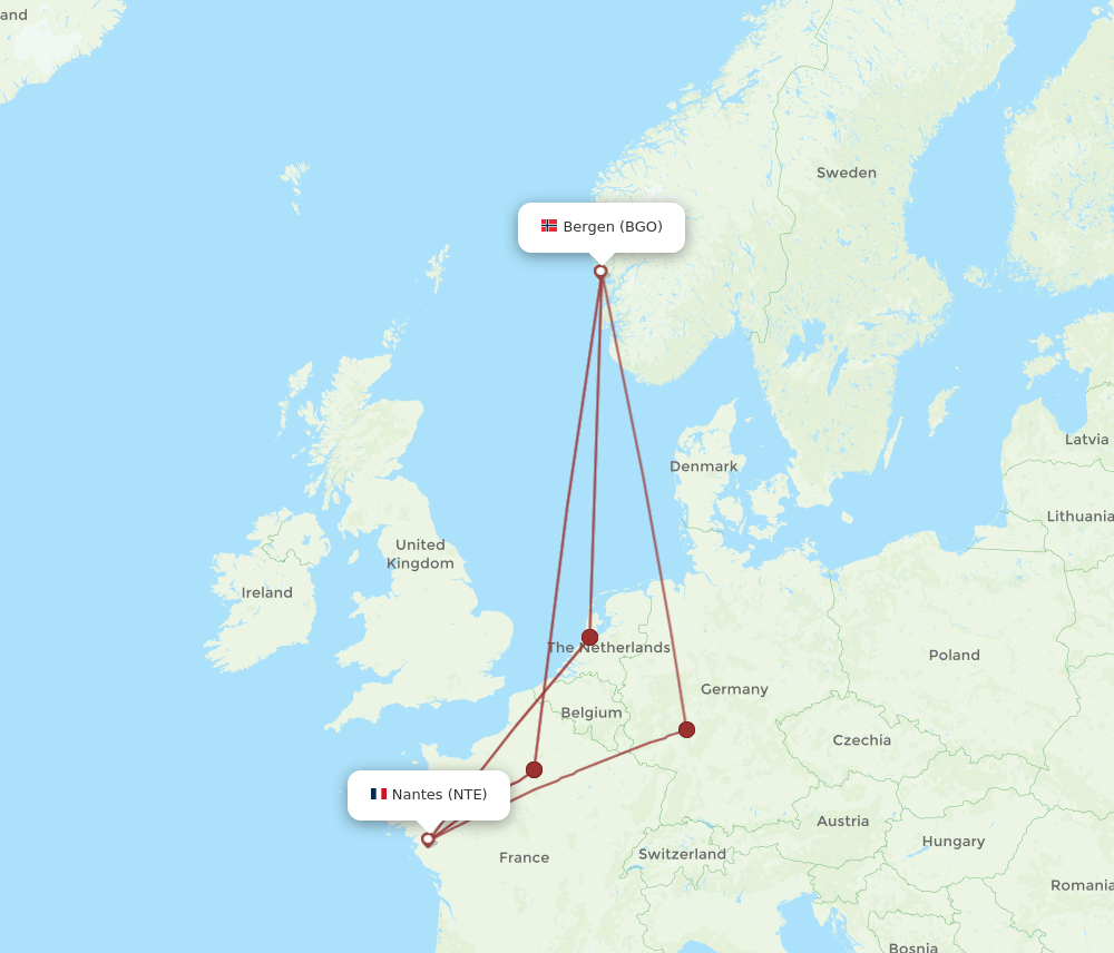 BGO-NTE flight routes