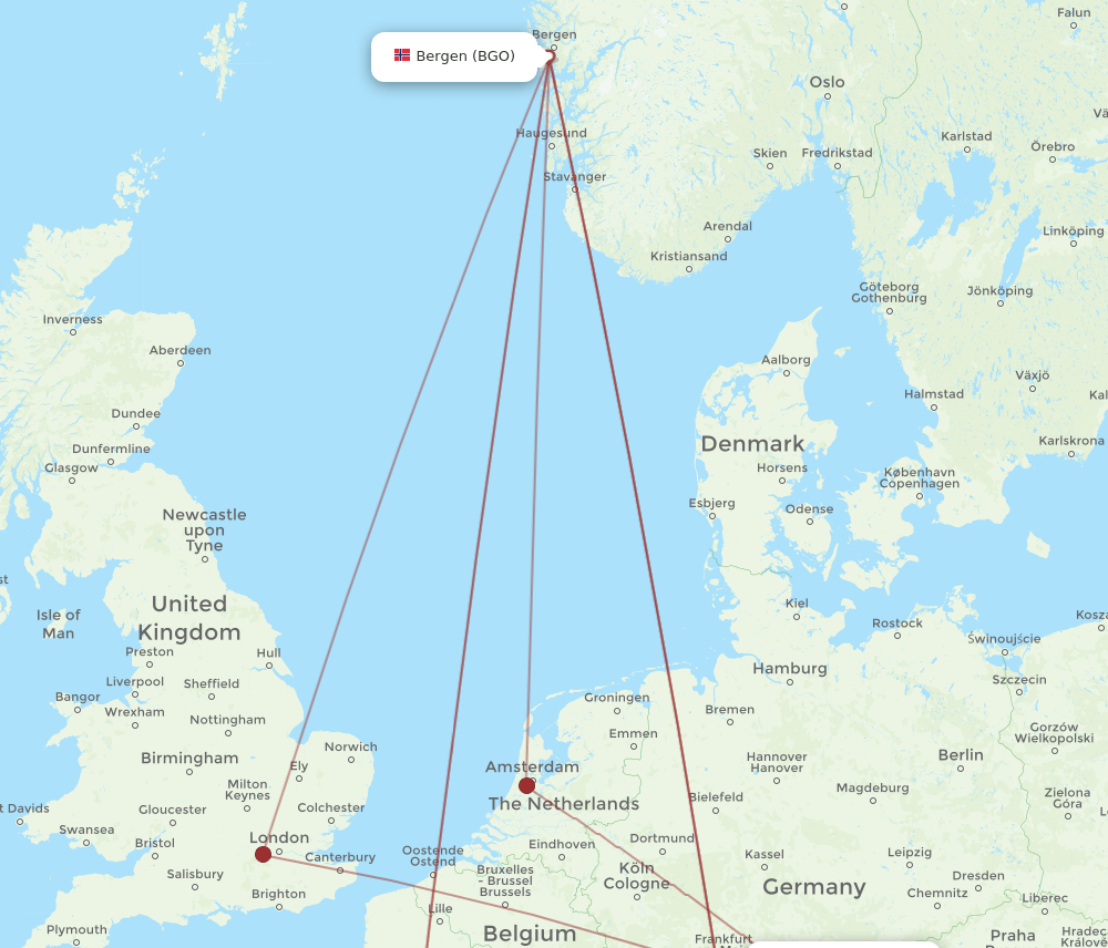BGO to NUE flights and routes map