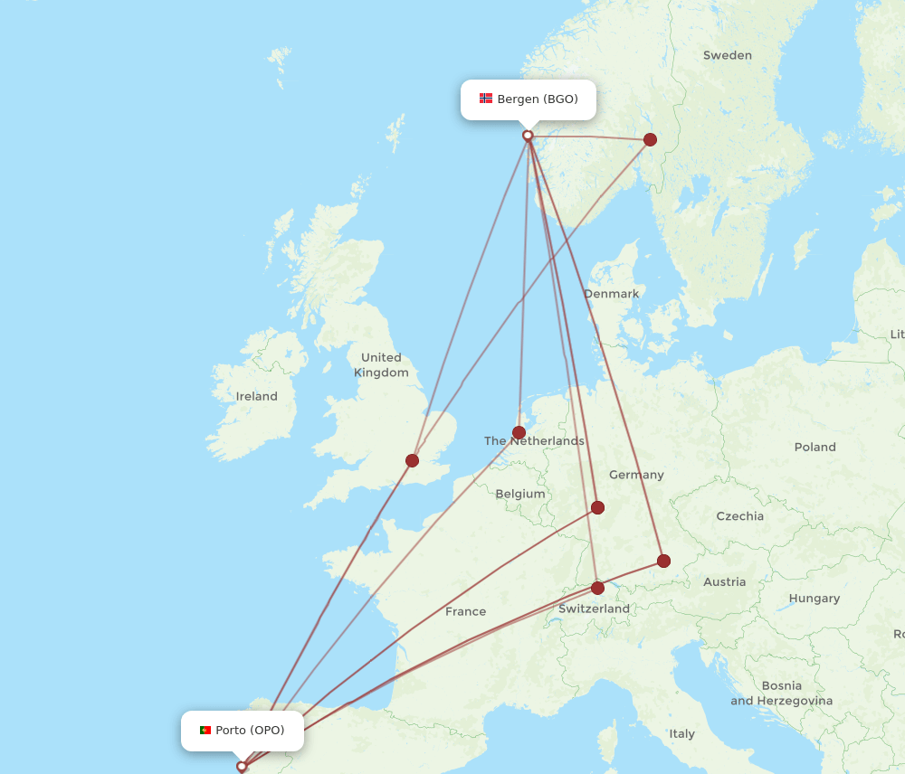 BGO-OPO flight routes